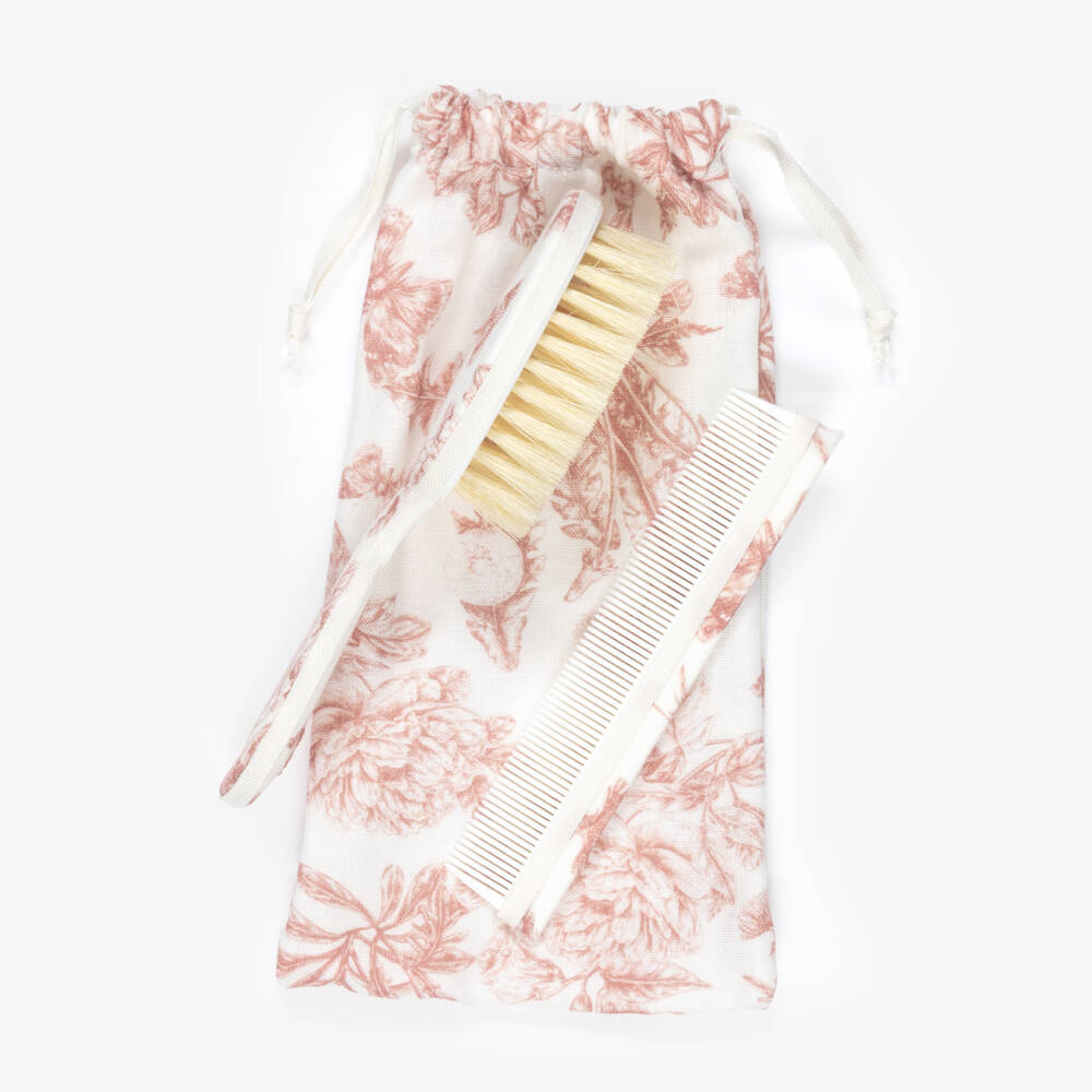 Tartine et Chocolat-Baby Girls Pink Toile De Jouy Brush & Comb Set | Childrensalon