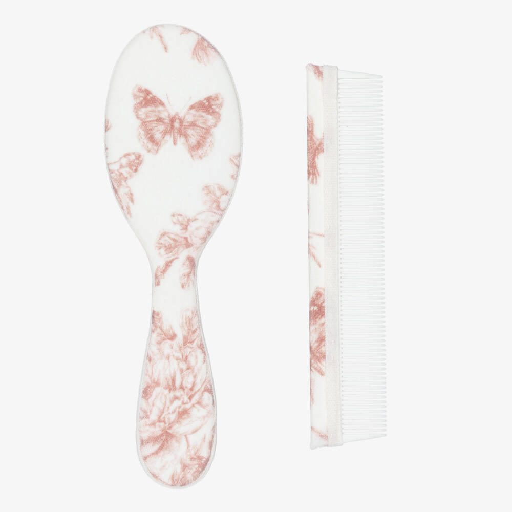 Tartine et Chocolat-Baby Girls Pink Toile De Jouy Brush & Comb Set | Childrensalon