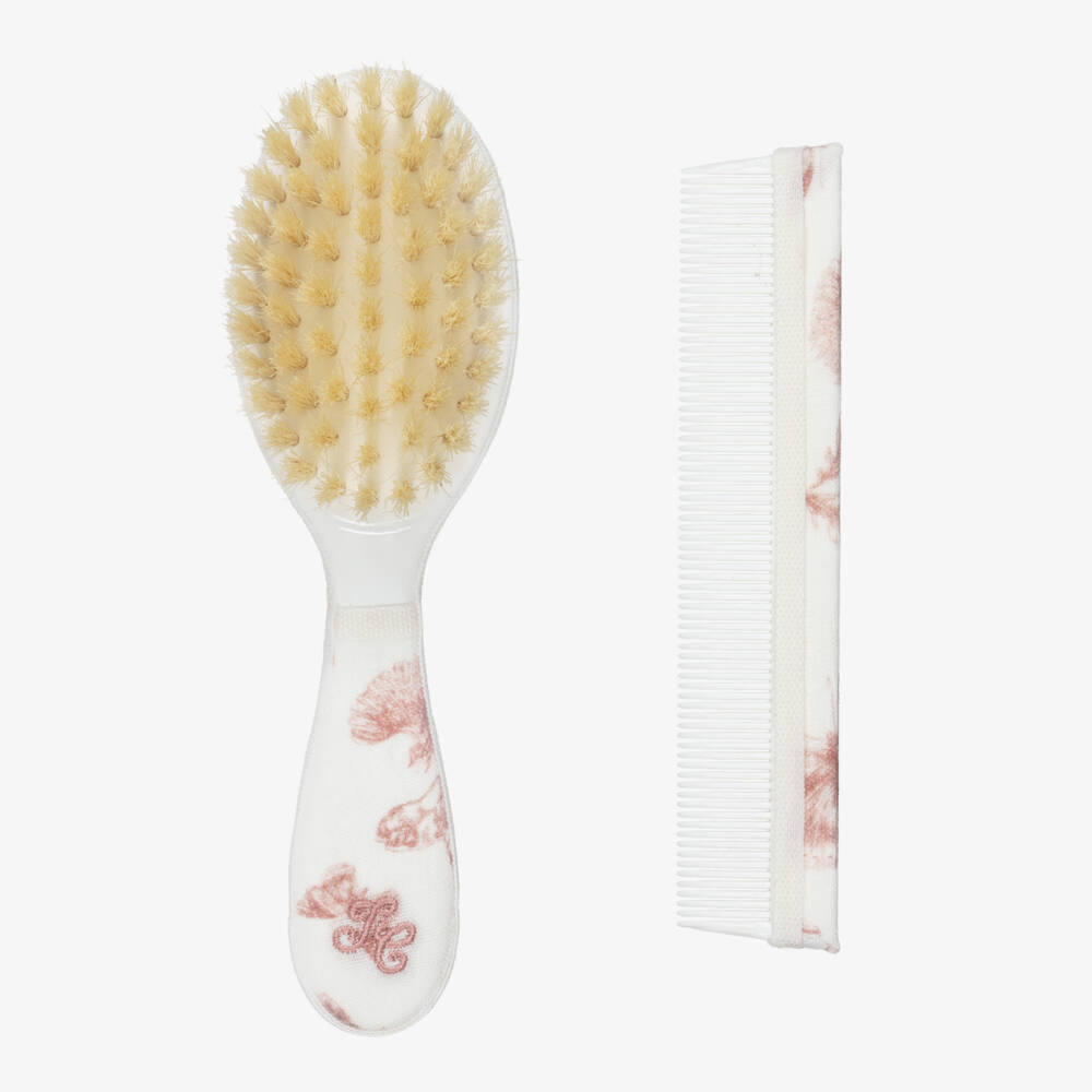 Tartine et Chocolat-Baby Girls Pink Toile De Jouy Brush & Comb Set | Childrensalon