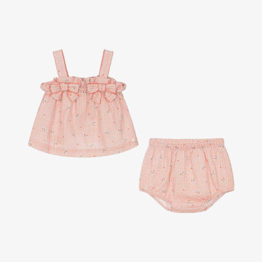 Tartine et Chocolat-Baby Girls Red Striped Shorts Set | Childrensalon