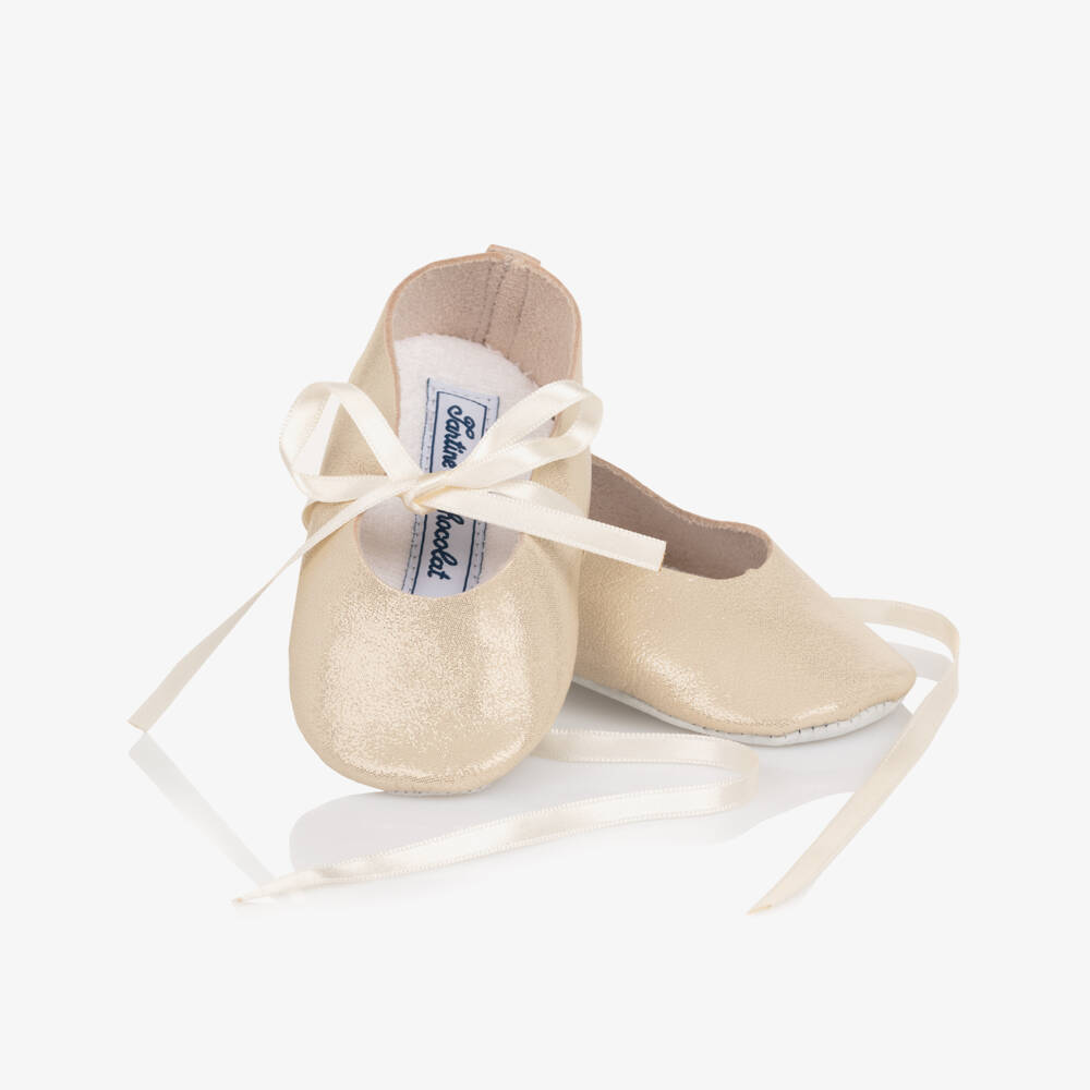Tartine et Chocolat-Baby Girls Shimmering Gold Leather Pre-Walkers | Childrensalon