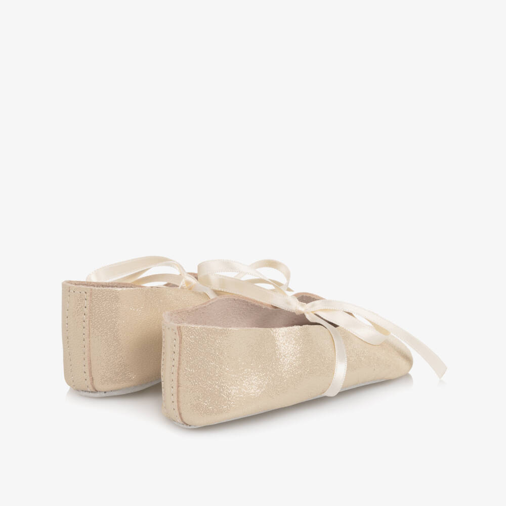 Tartine et Chocolat-Baby Girls Shimmering Gold Leather Pre-Walkers | Childrensalon