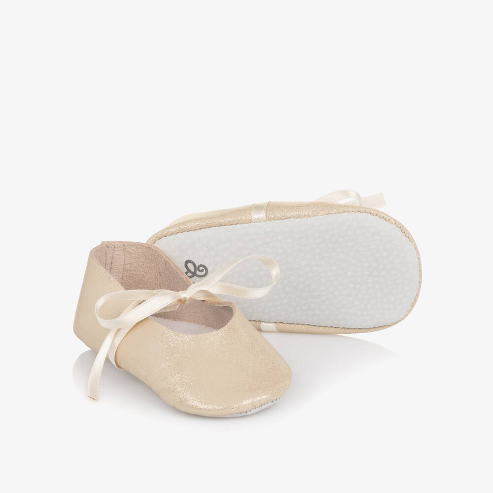 Tartine et Chocolat-Baby Girls Shimmering Gold Leather Pre-Walkers | Childrensalon