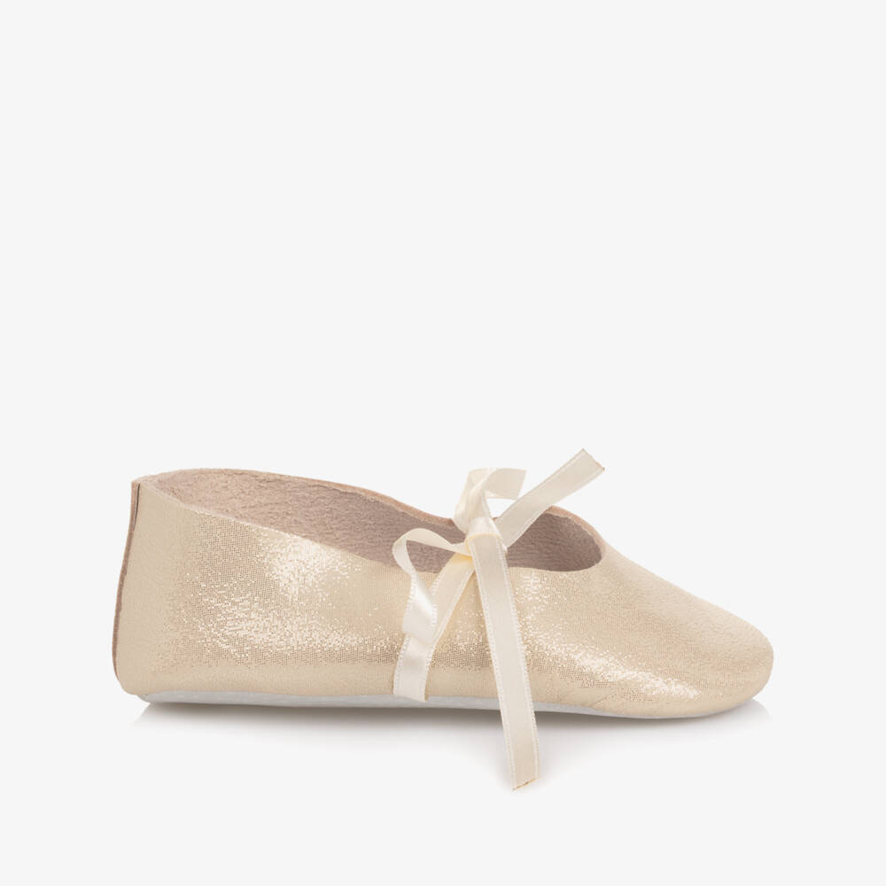 Tartine et Chocolat-Baby Girls Shimmering Gold Leather Pre-Walkers | Childrensalon