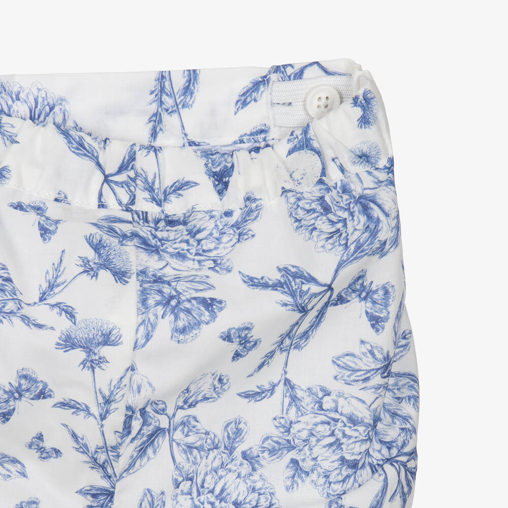 Tartine et Chocolat-Baby Girls White & Blue Toile De Jouy Shorts Set | Childrensalon