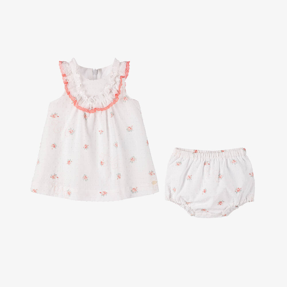 Tartine et Chocolat-Baby Girls White Cotton Floral Dress | Childrensalon