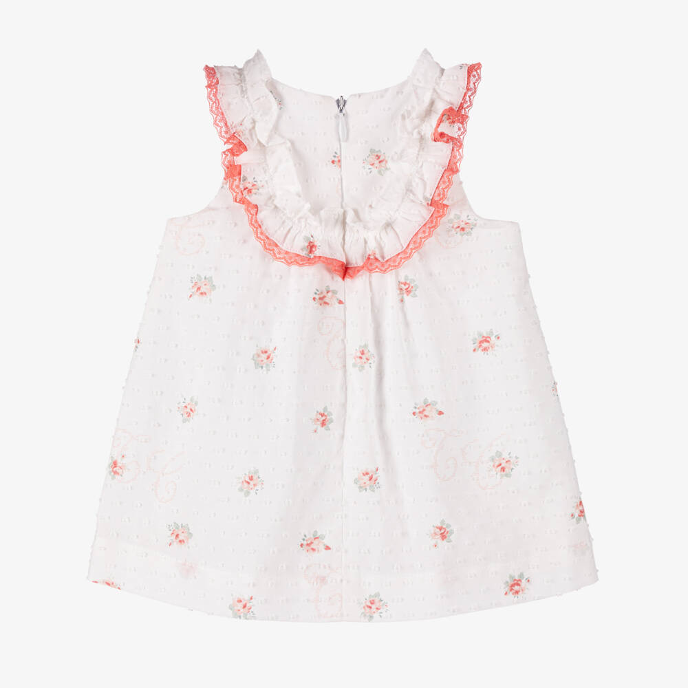 Tartine et Chocolat-Baby Girls White Cotton Floral Dress | Childrensalon