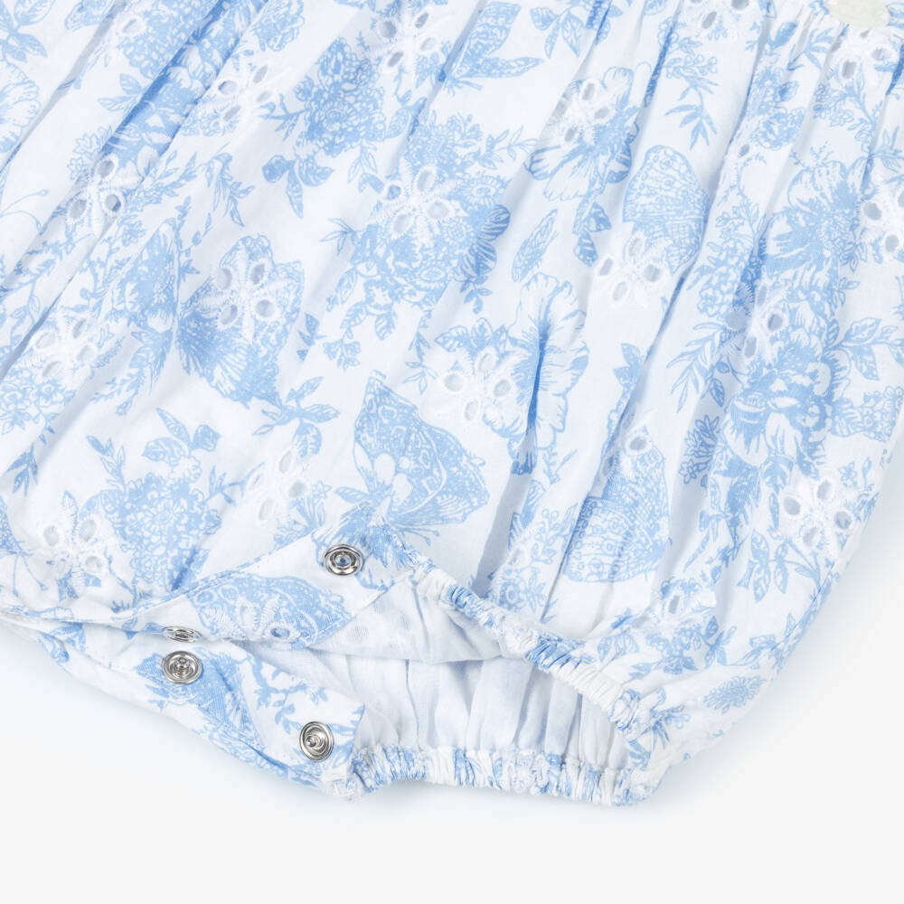 Tartine et Chocolat-Baby Girls White Cotton Shortie with Blue Floral Print | Childrensalon
