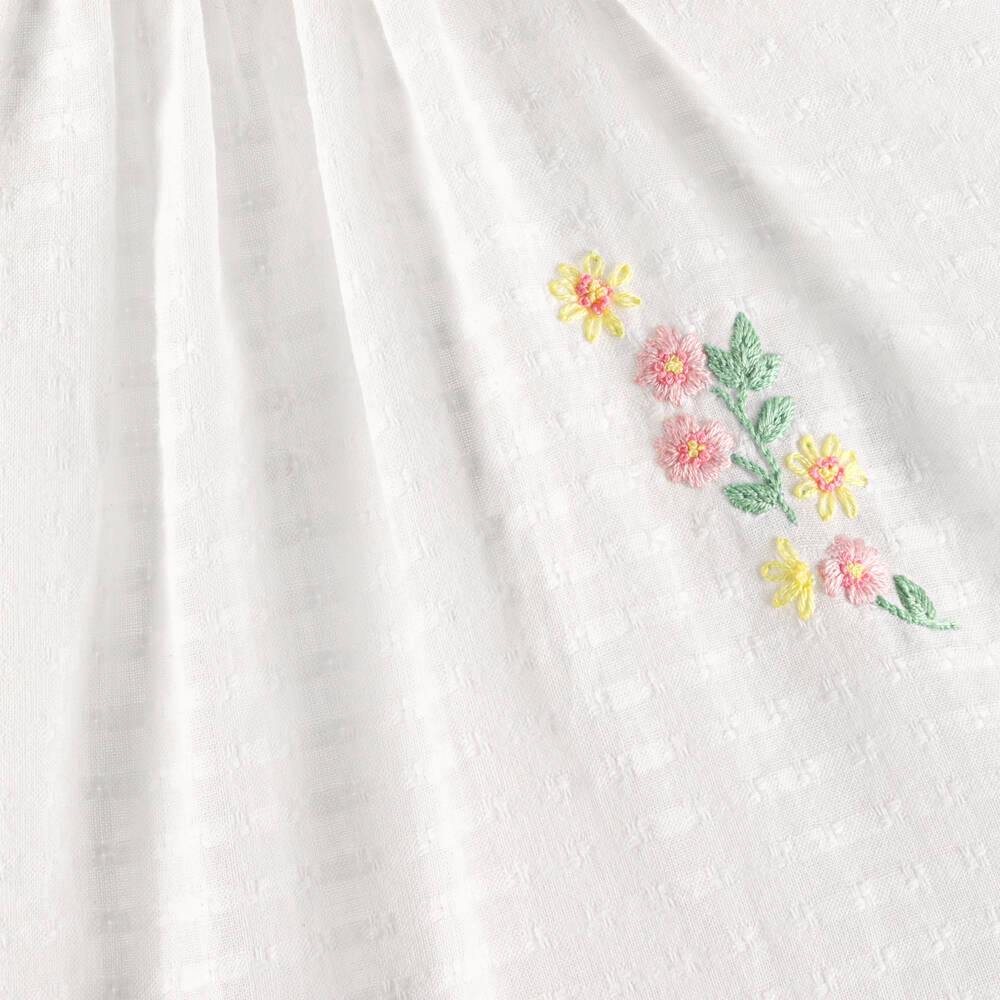 Tartine et Chocolat-Baby Girls White Cotton Smocked Floral Dress | Childrensalon