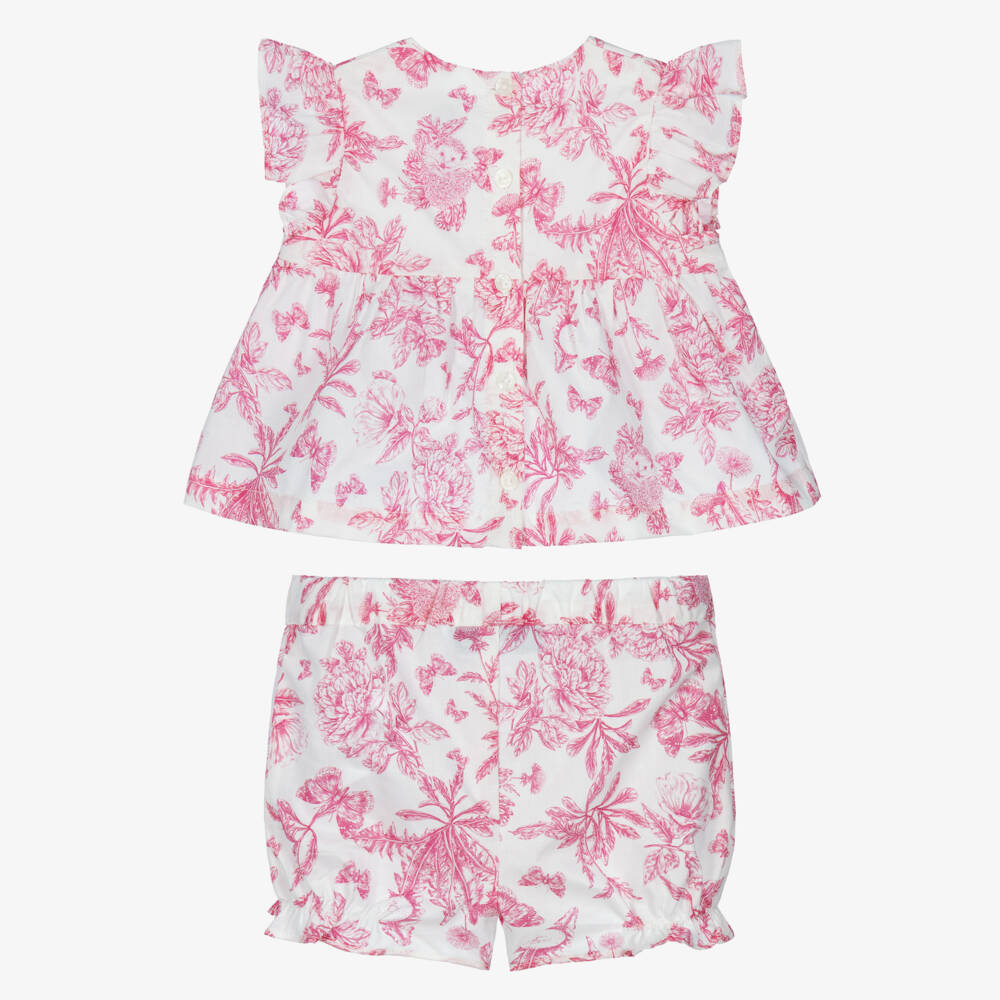 Tartine et Chocolat-Baby Girls White & Pink Toile De Jouy Shorts Set | Childrensalon