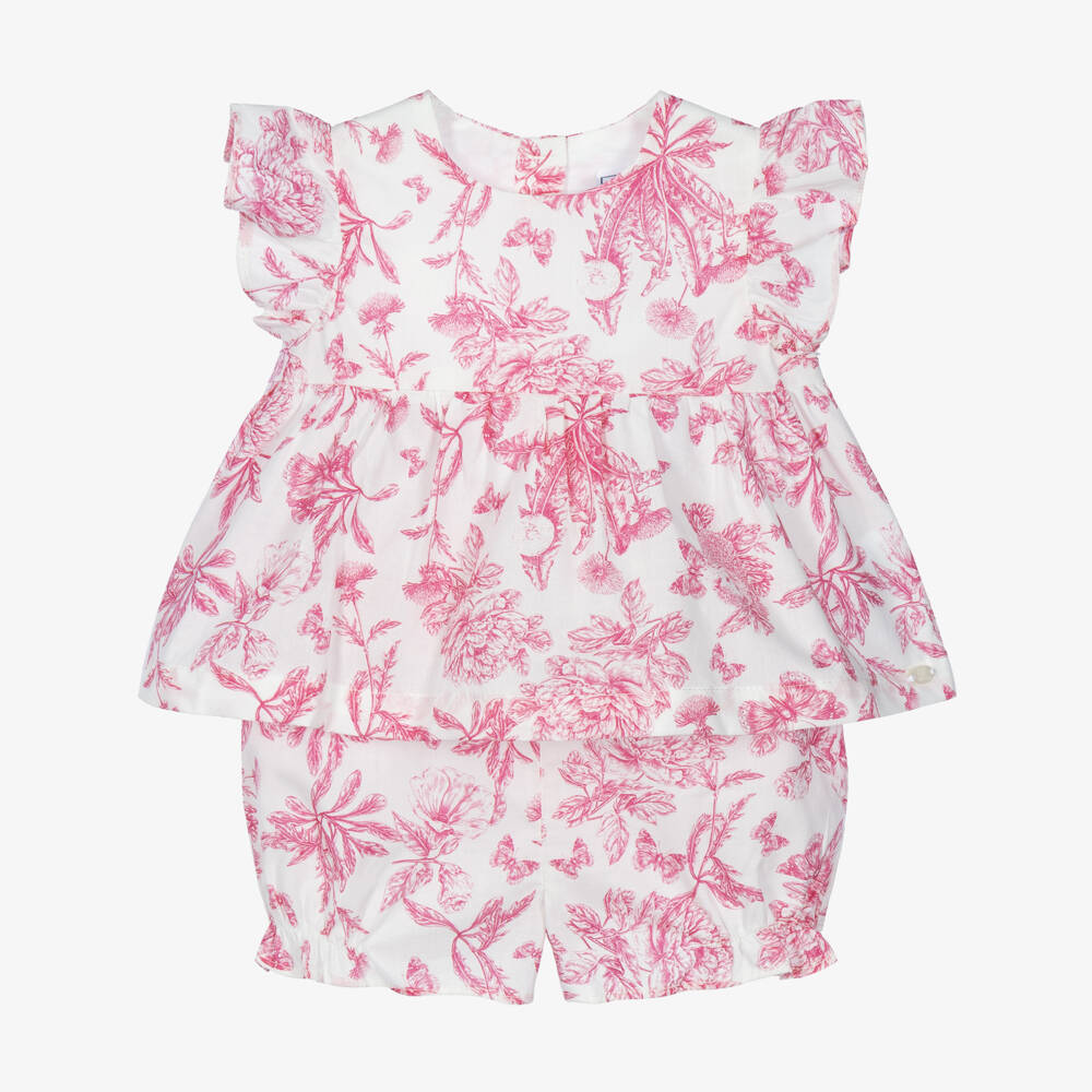 Tartine et Chocolat-Baby Girls White & Pink Toile De Jouy Shorts Set | Childrensalon