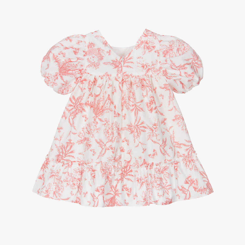 Tartine et Chocolat-Baby Girls White & Red Floral Puffed Sleeve Dress | Childrensalon