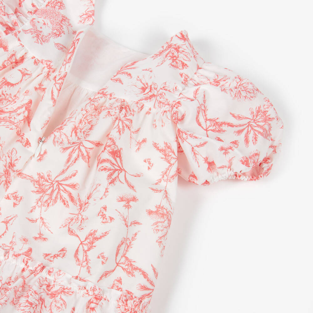Tartine et Chocolat-Baby Girls White & Red Floral Puffed Sleeve Dress | Childrensalon