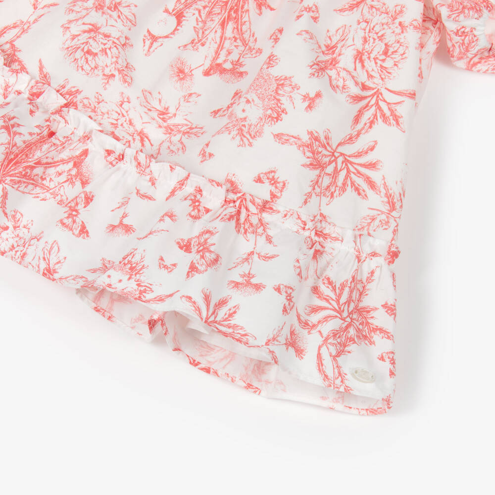 Tartine et Chocolat-Baby Girls White & Red Floral Puffed Sleeve Dress | Childrensalon