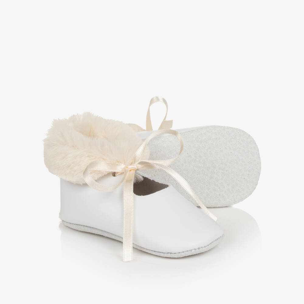 Tartine et Chocolat-Baby Girls White Smooth Leather Pre-Walkers | Childrensalon