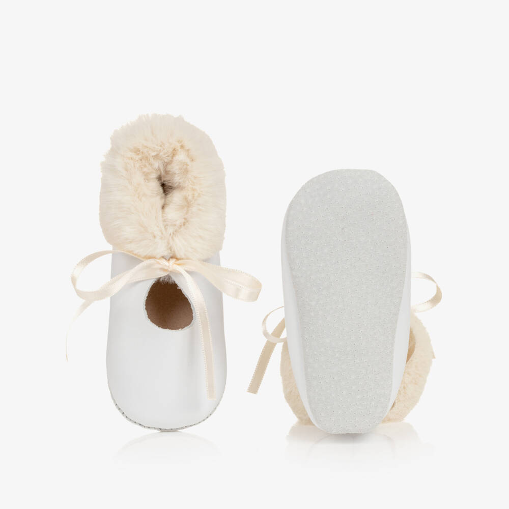 Tartine et Chocolat-Baby Girls White Smooth Leather Pre-Walkers | Childrensalon