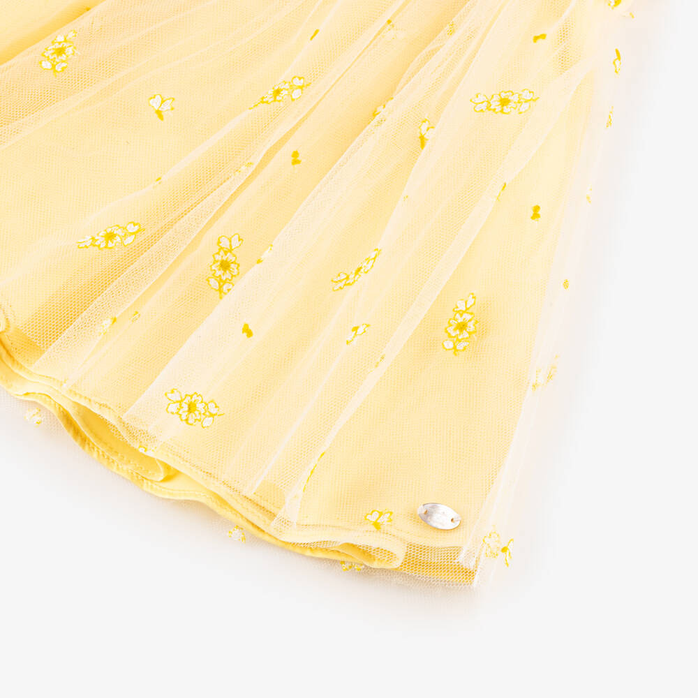 Tartine et Chocolat-Baby Girls Yellow Embroidered Tulle Dress | Childrensalon