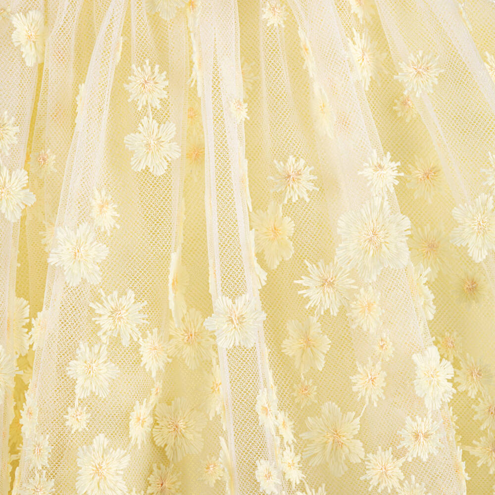 Tartine et Chocolat-Baby Girls Yellow Floral Tulle Dress with Ruffles | Childrensalon
