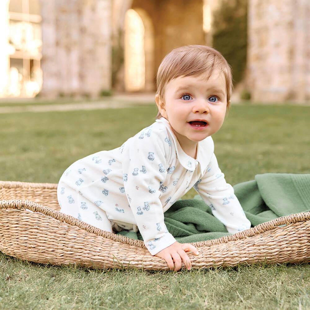 Tartine et Chocolat-Baby Ivory Bear Print Babygrow | Childrensalon