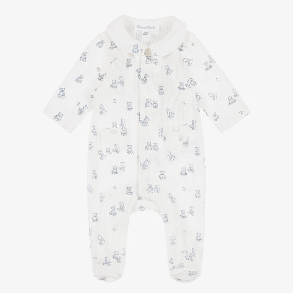 Tartine et Chocolat-Baby Ivory Bear Print Babygrow | Childrensalon