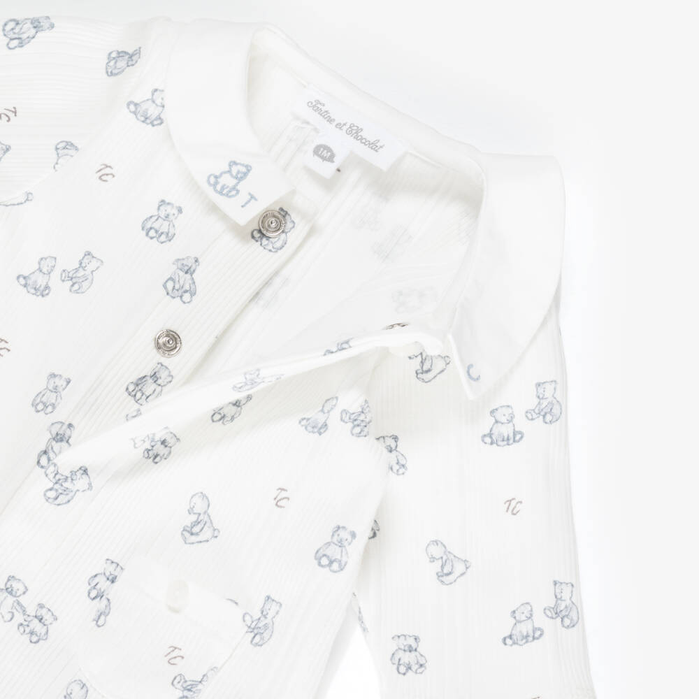 Tartine et Chocolat-Baby Ivory Bear Print Babygrow | Childrensalon