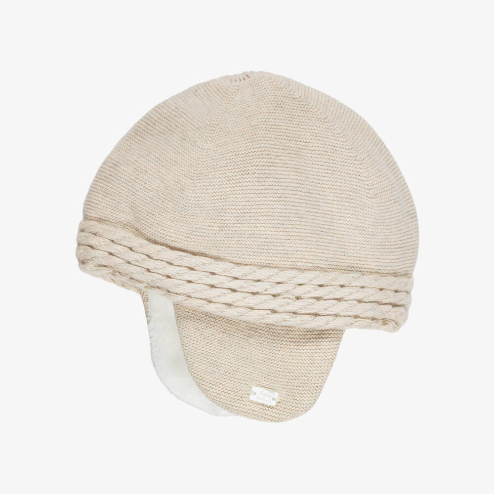 Tartine et Chocolat-Beige Knitted Hat with Ear Flaps | Childrensalon