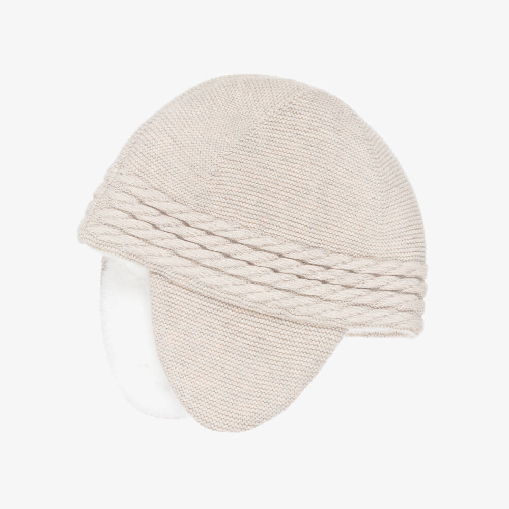 Tartine et Chocolat-Beige Knitted Hat with Ear Flaps | Childrensalon