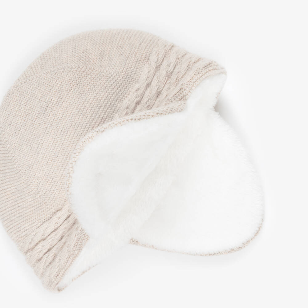 Tartine et Chocolat-Beige Knitted Hat with Ear Flaps | Childrensalon