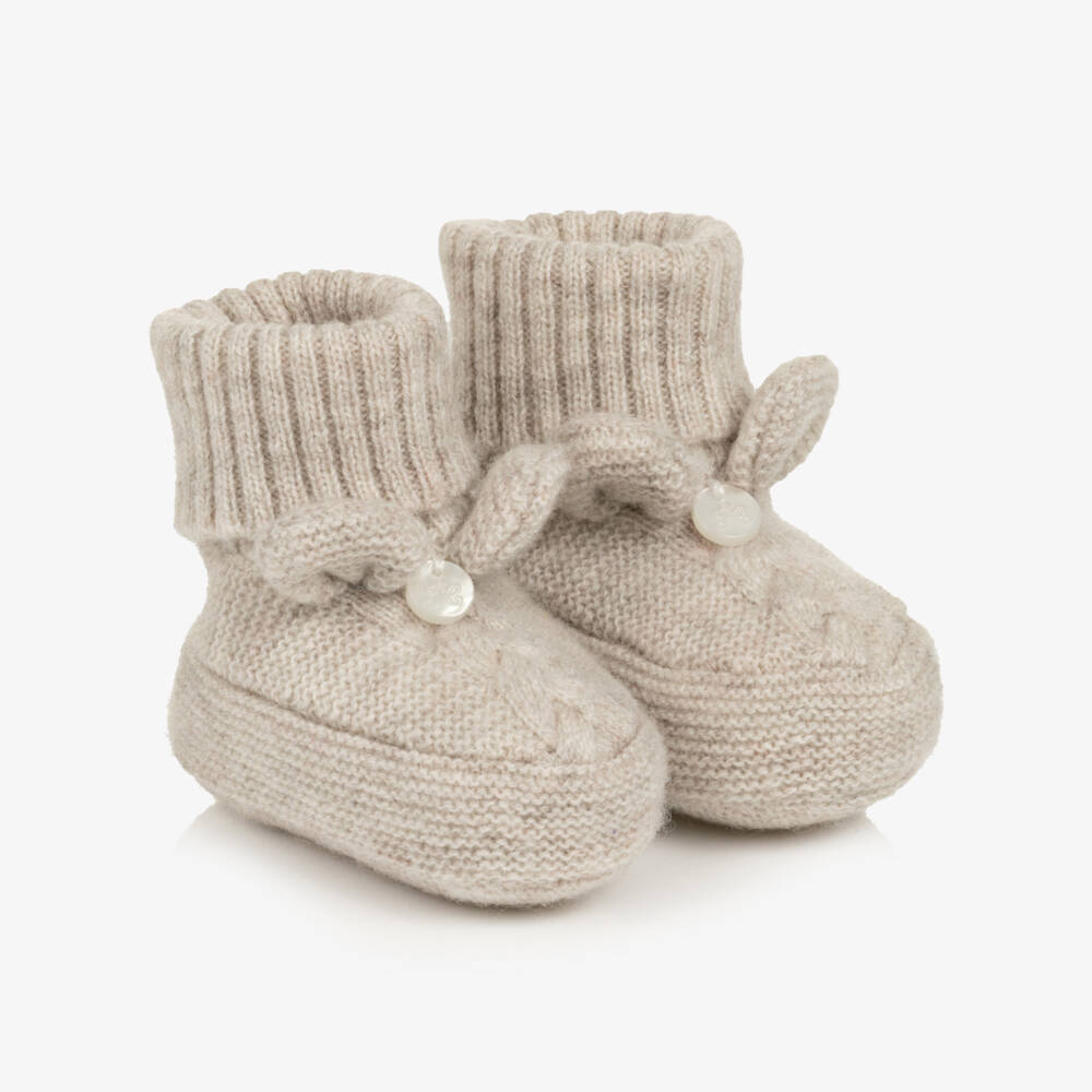 Tartine et Chocolat-Beige Wool Knit Baby Booties | Childrensalon