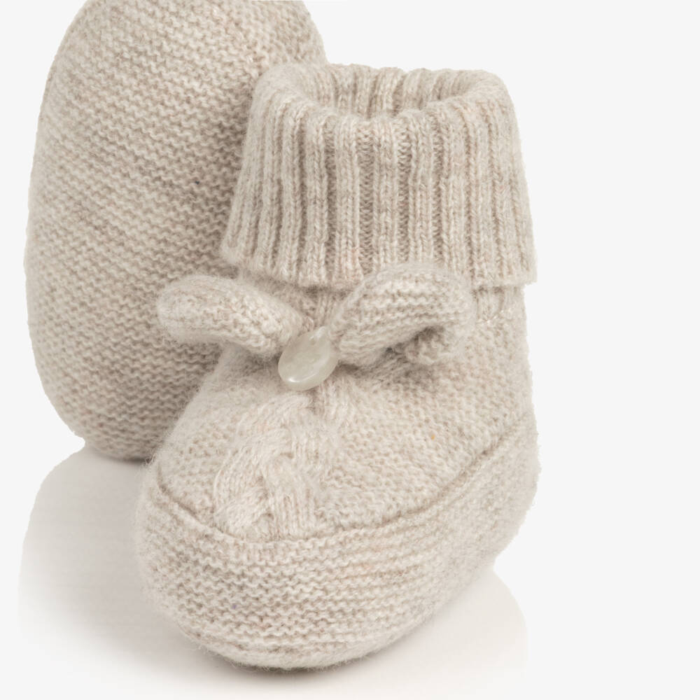 Tartine et Chocolat-Beige Wool Knit Baby Booties | Childrensalon