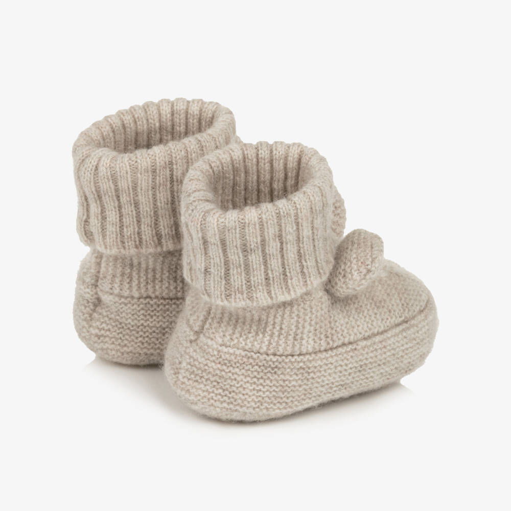 Tartine et Chocolat-Beige Wool Knit Baby Booties | Childrensalon