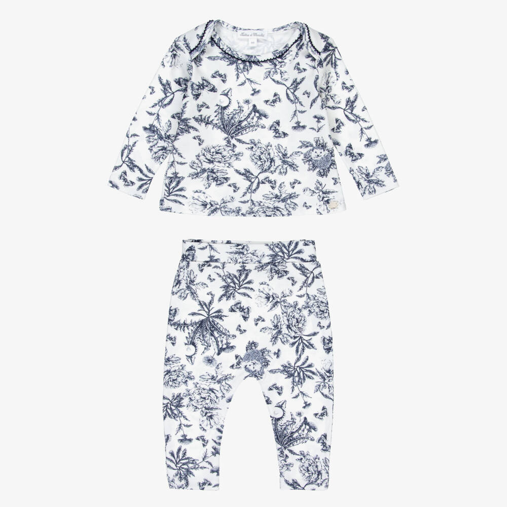 Tartine et Chocolat-Blue & White Toile De Jouy Cotton Baby Pyjamas | Childrensalon
