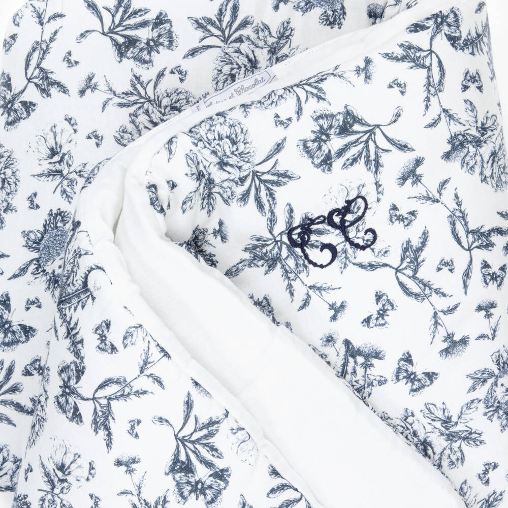 Tartine et Chocolat-Blue & White Toile De Jouy Padded Blanket (100cm) | Childrensalon