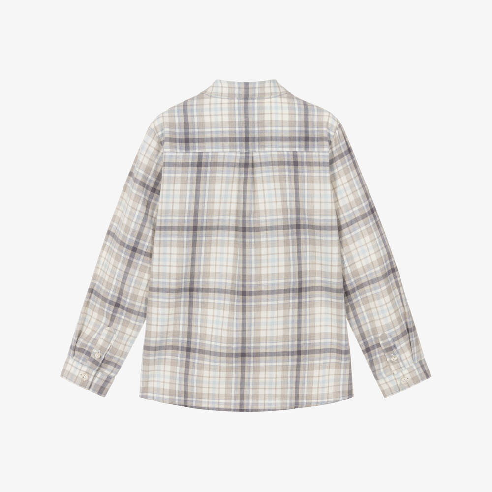 Tartine et Chocolat-Boys Beige Check Long Sleeve Cotton Shirt | Childrensalon