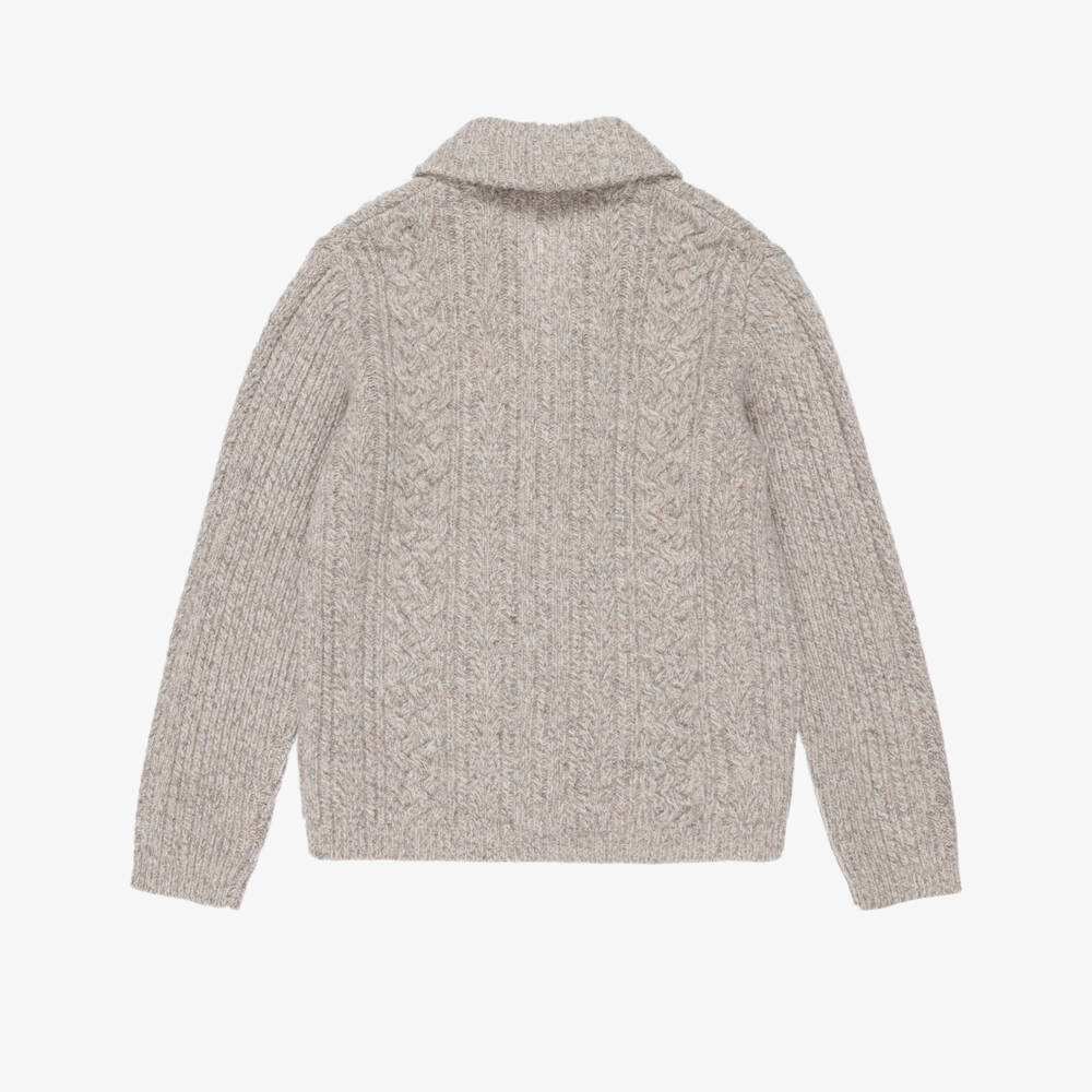 Tartine et Chocolat-Boys Beige Chunky Wool Knit Cardigan | Childrensalon