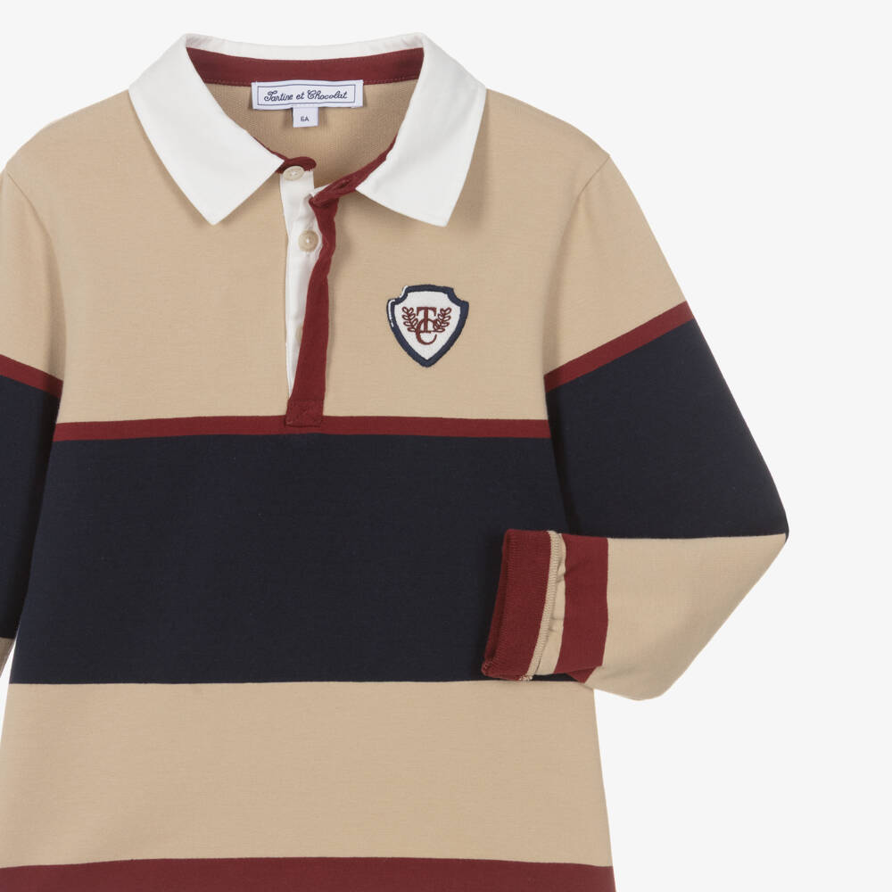 Tartine et Chocolat-Boys Beige Colourblock Rugby Shirt | Childrensalon