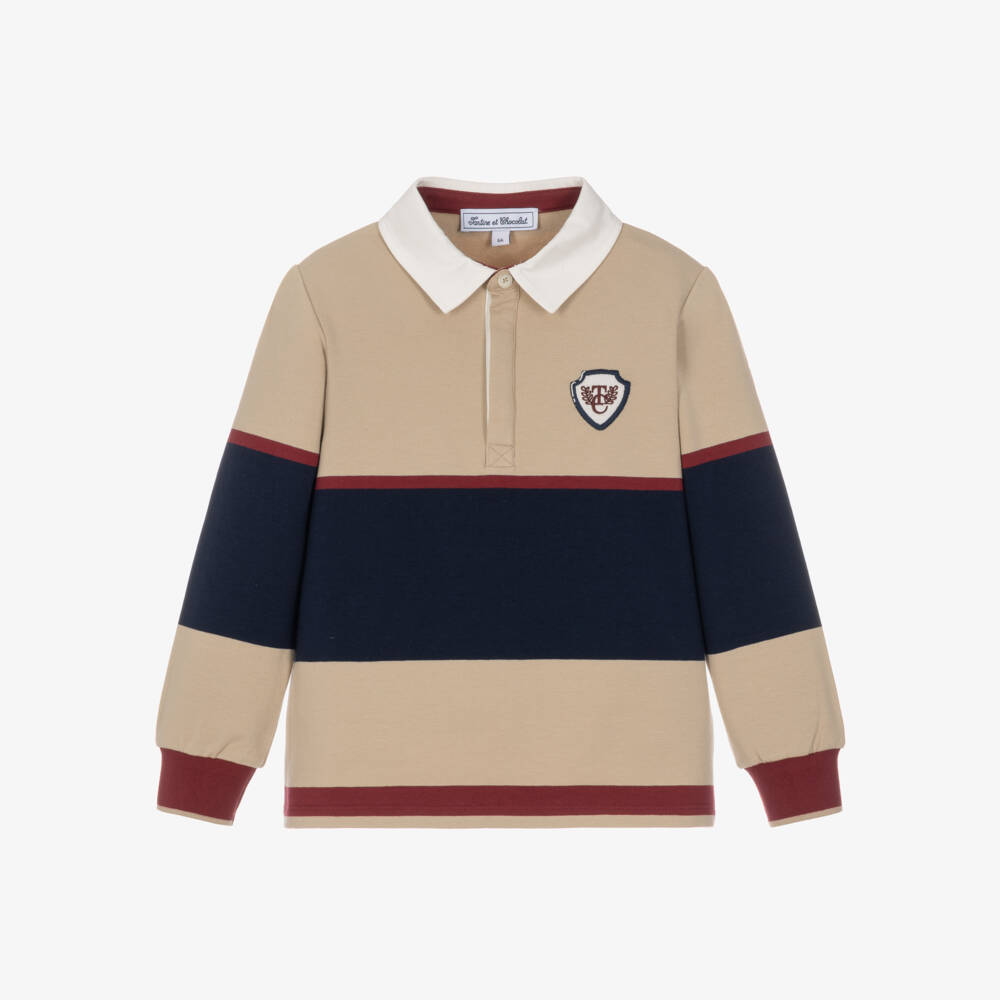 Tartine et Chocolat-Boys Beige Colourblock Rugby Shirt | Childrensalon