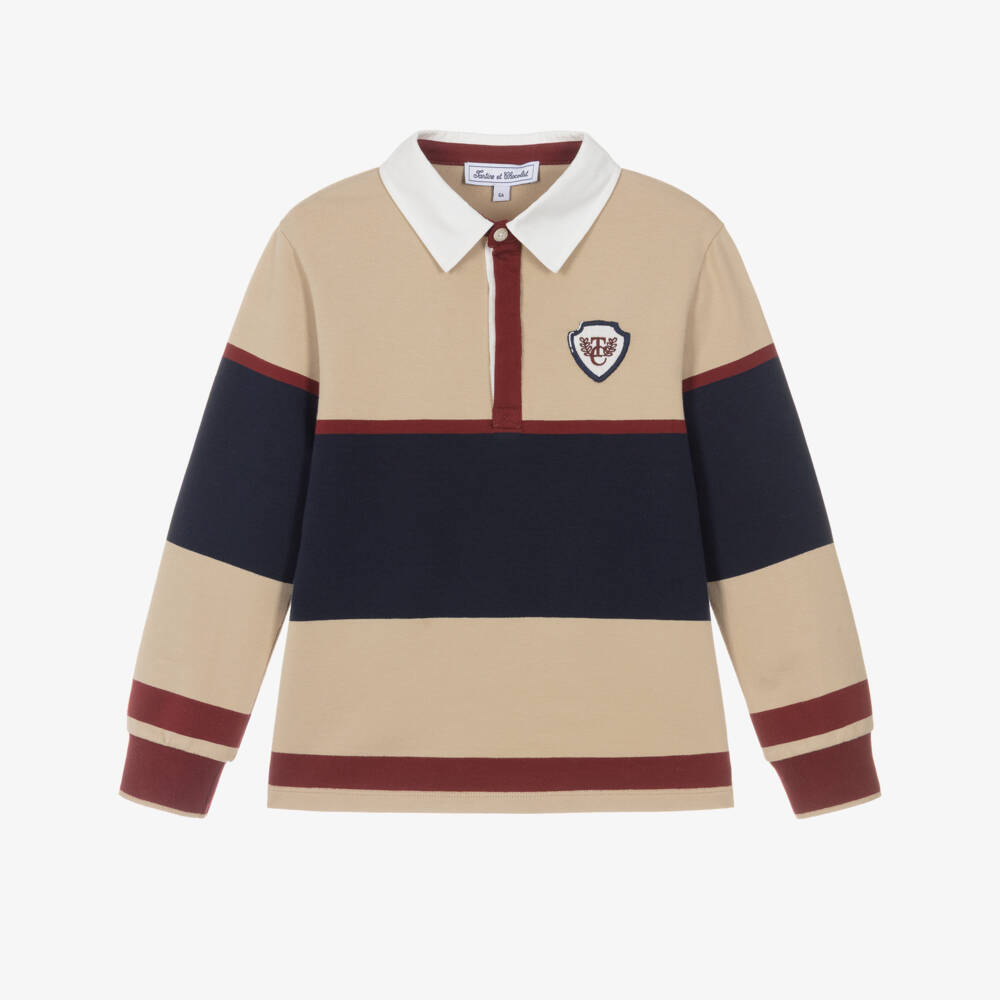 Tartine et Chocolat-Boys Beige Colourblock Rugby Shirt | Childrensalon