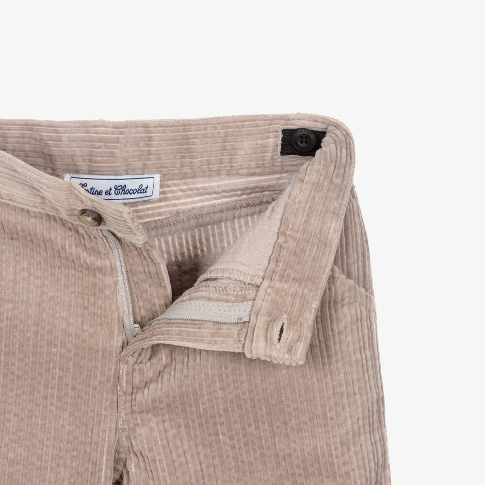 Tartine et Chocolat-Boys Beige Corduroy Straight Leg Trousers | Childrensalon