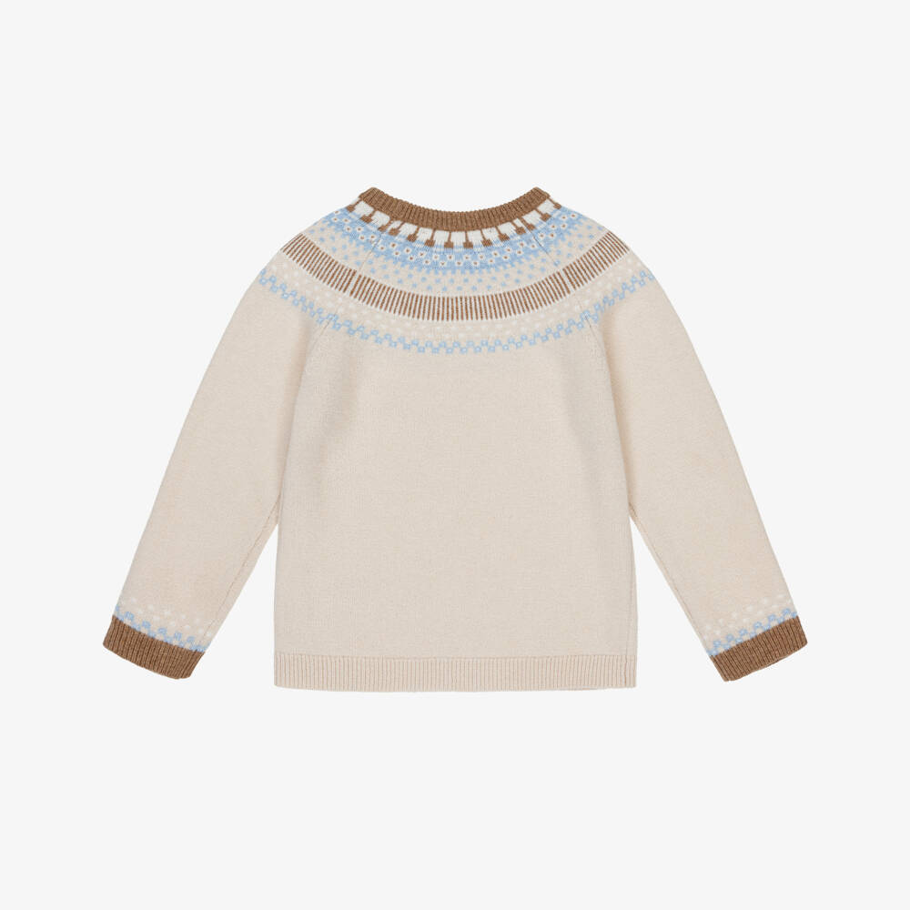 Tartine et Chocolat-بلوفر بنمط فاير آيل صوف محبوك لون بيج للأولاد | Childrensalon