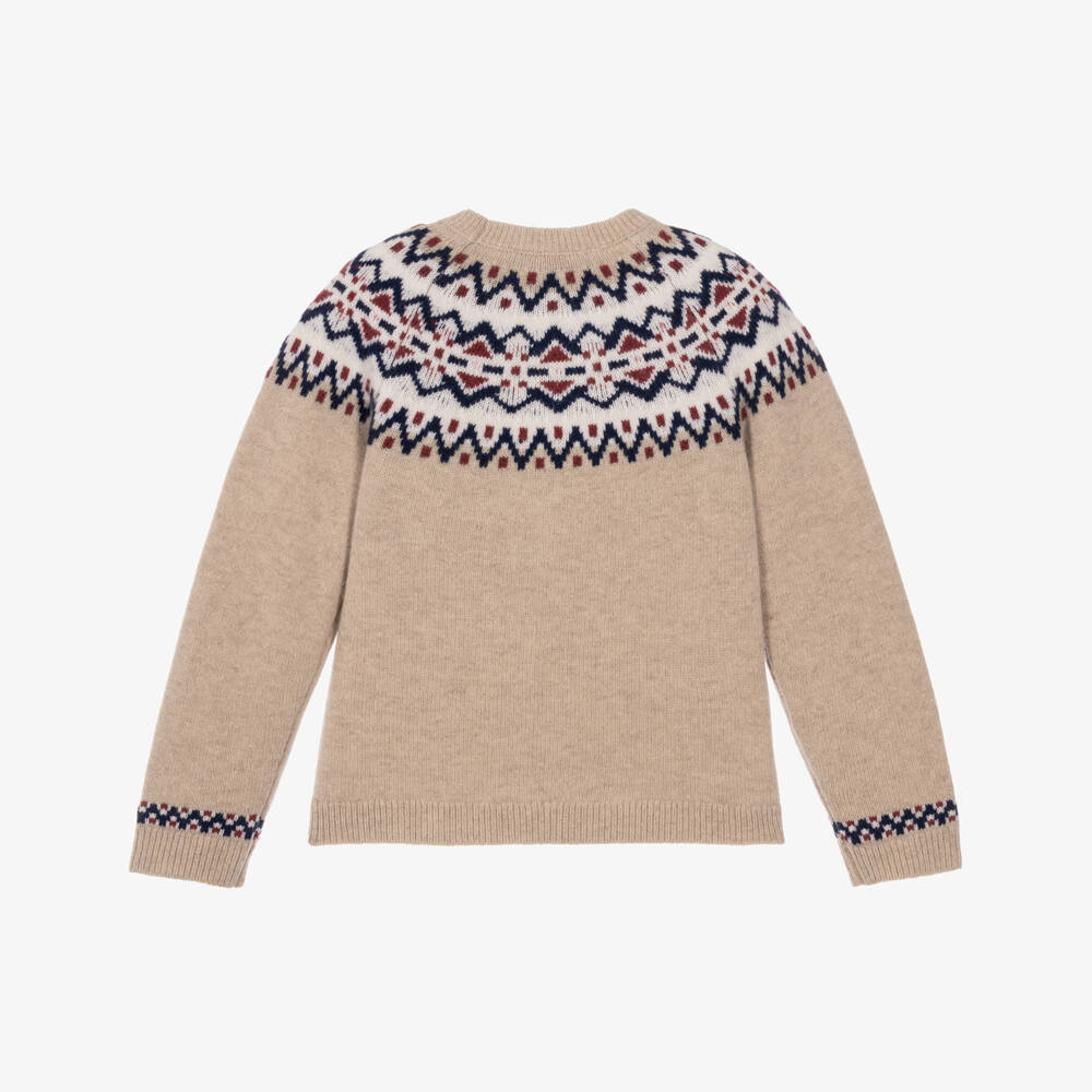 Tartine et Chocolat-Boys Beige Fair Isle Wool Sweater | Childrensalon