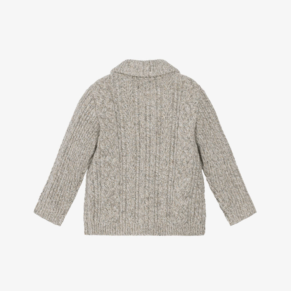 Tartine et Chocolat-Boys Beige Wool Knit Cardigan with Shawl Collar | Childrensalon