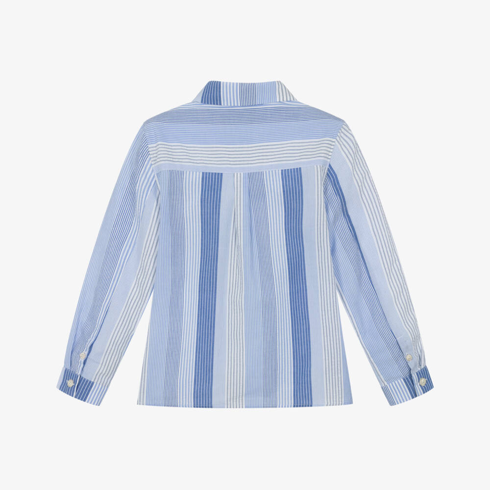 Tartine et Chocolat-Boys Blue Cotton Shirt with Stripes | Childrensalon