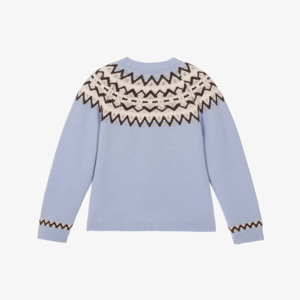 Tartine et Chocolat-Boys Blue Fair Isle Wool Sweater | Childrensalon