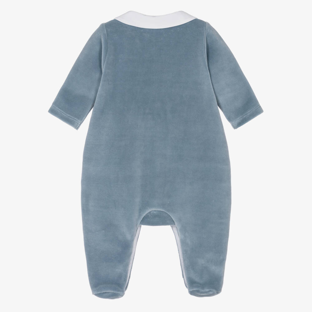Tartine et Chocolat-Boys Blue Velour Babygrow | Childrensalon