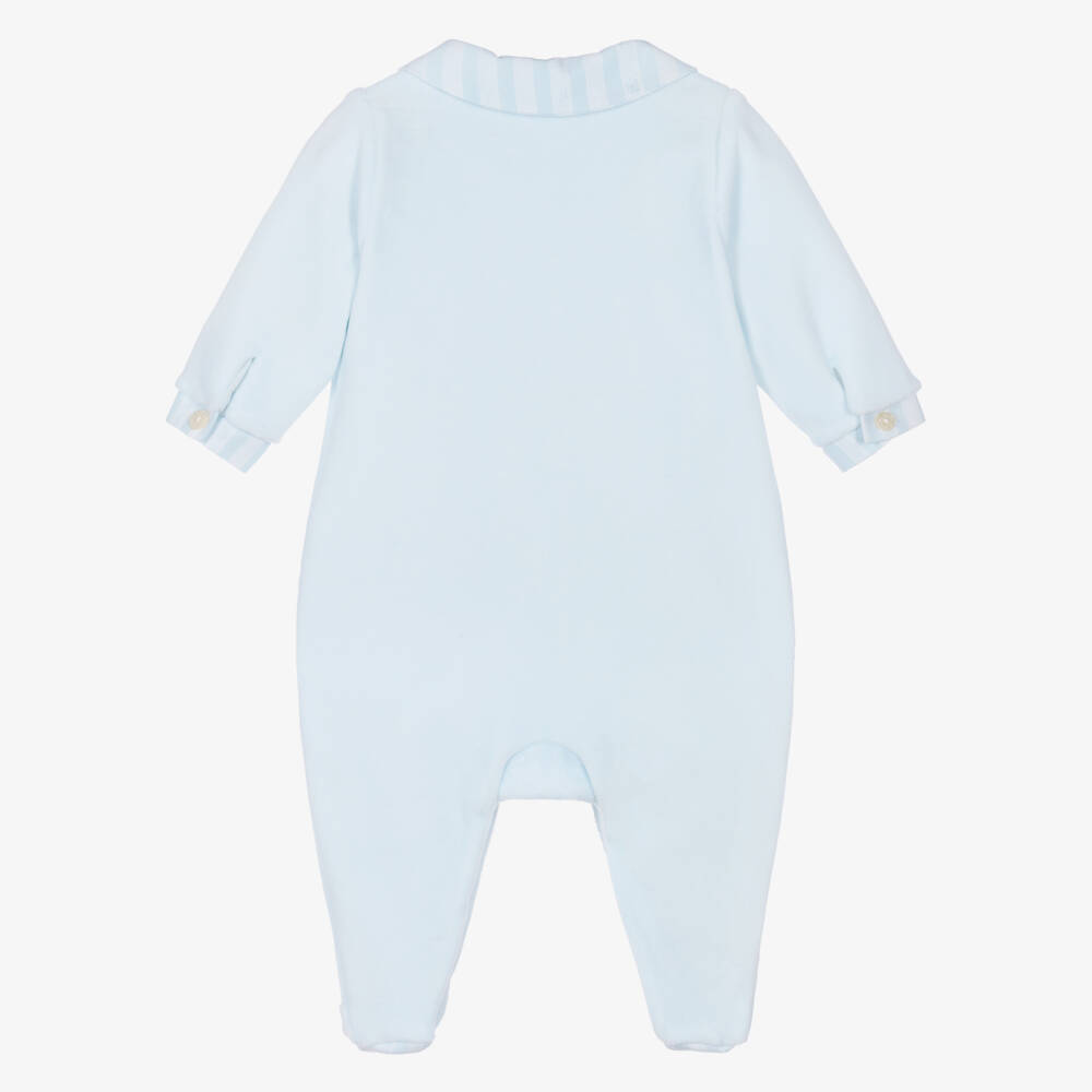 Tartine et Chocolat-Boys Blue Velour Babygrow with Bedtime Bear | Childrensalon