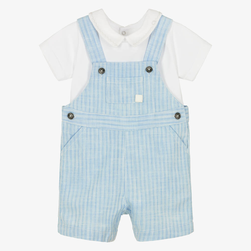 Tartine et Chocolat-Boys Blue & White Stripe Cotton Dungaree Set | Childrensalon