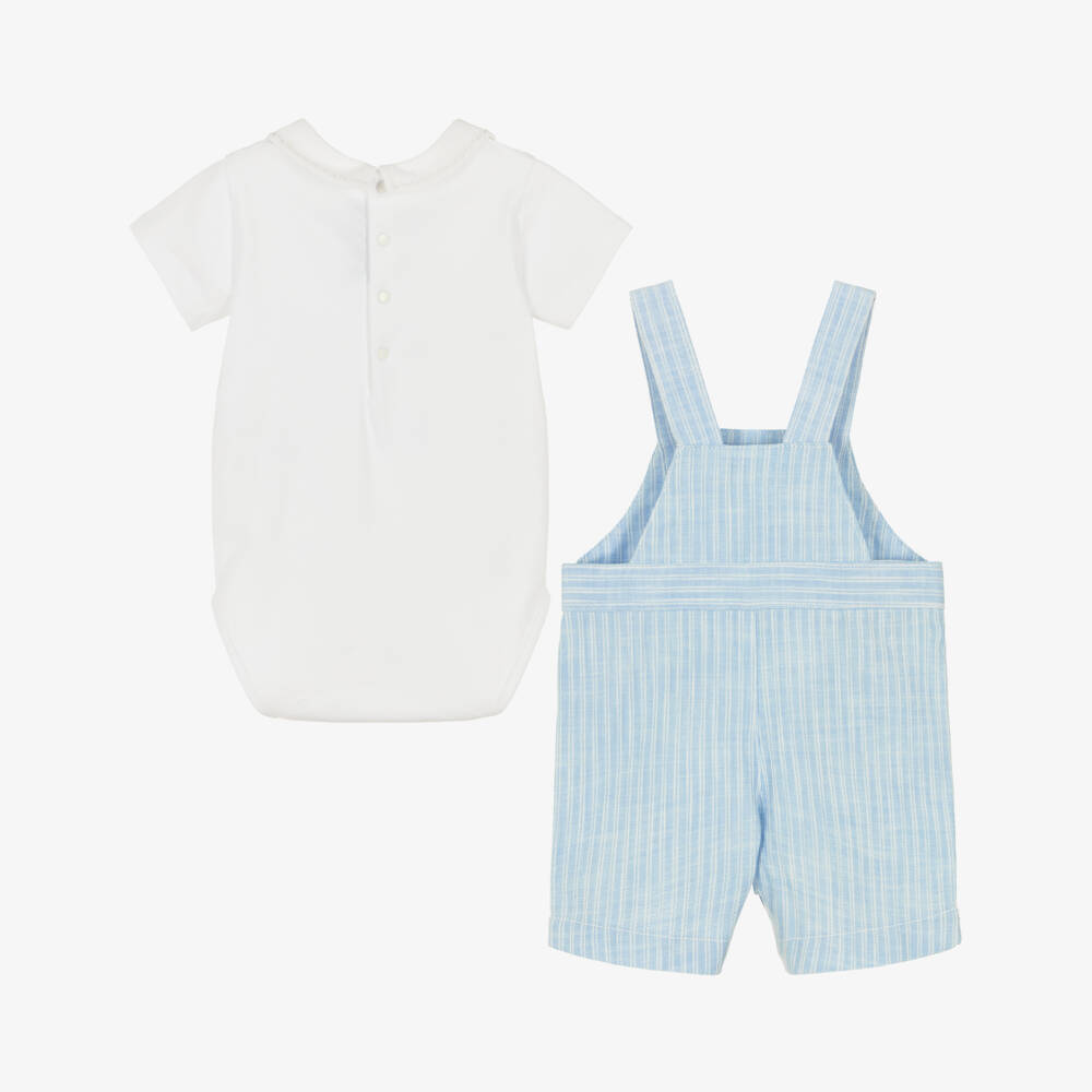 Tartine et Chocolat-Boys Blue & White Stripe Cotton Dungaree Set | Childrensalon