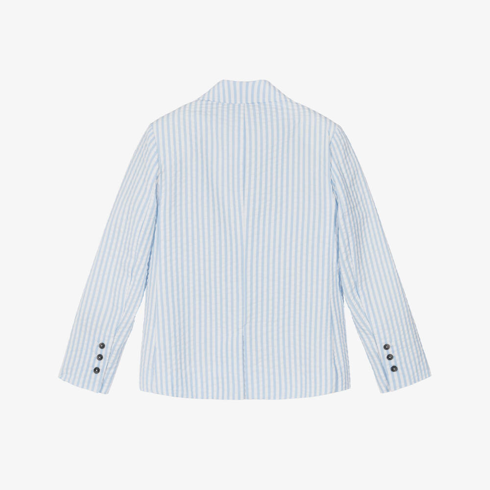 Tartine et Chocolat-Boys Blue & White Striped Cotton Seersucker Blazer | Childrensalon
