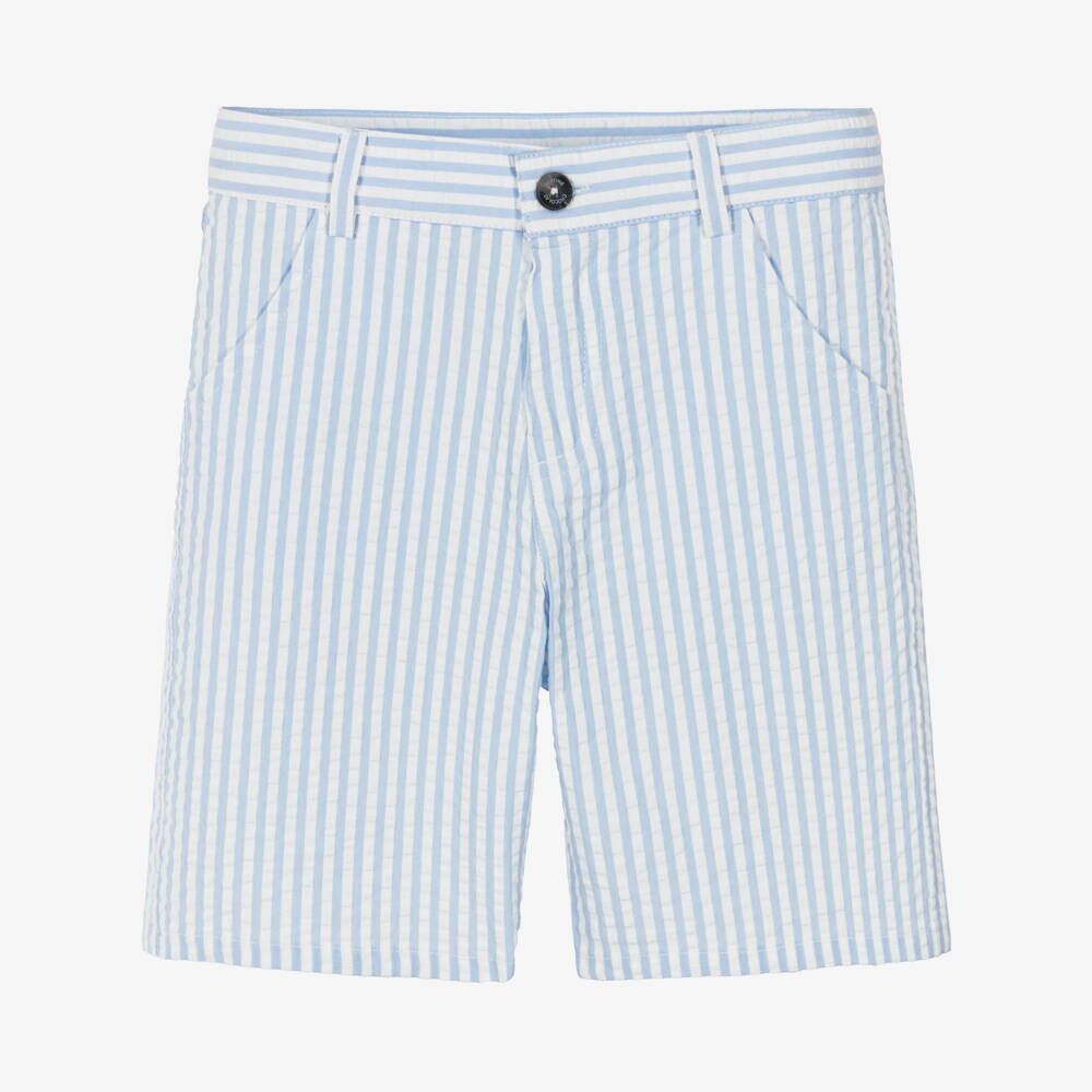 Tartine et Chocolat-Boys Blue & White Striped Cotton Seersucker Shorts | Childrensalon